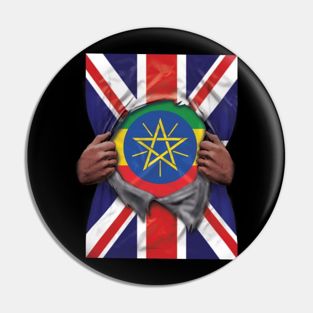 Ethiopia Flag Great Britain Flag Ripped - Gift for Ethiopian From Ethiopia Pin by Country Flags