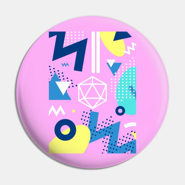 Retro Memphis Pink Polyhedral 20 Sided Dice Tabletop RPG Pin by dungeonarmory