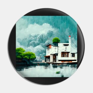 Japanese Building by the Water Pin