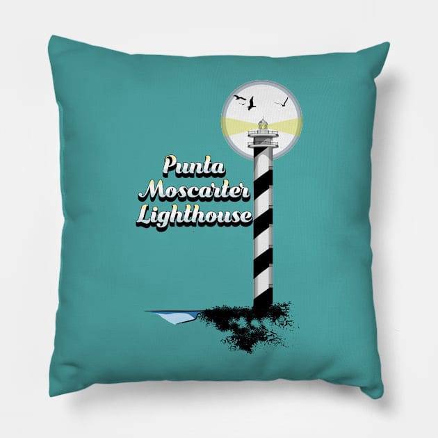 Punta Moscarter Lighthouse Pillow by mailboxdisco