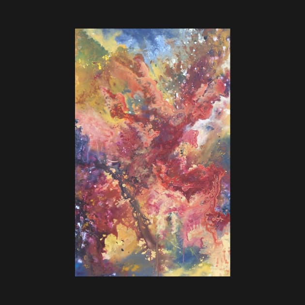 Abstract Galaxy Painting in Red, Gold, and Black by HRothstein