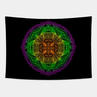 Rainbow Day of the Dead Skull Mandala Cute and Spoopy Yoga Halloween, Dia De Los Muertos Design Tapestry