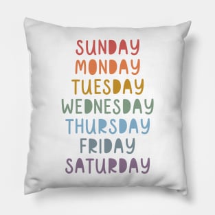 Days of The Week in Muted Boho Rainbow Colors for Kids Pillow