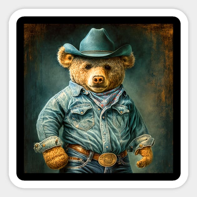 Cowboy Teddy Bear - Art Print - American Wild West Country Rodeo Western  Ranch - Bear Art - Sticker