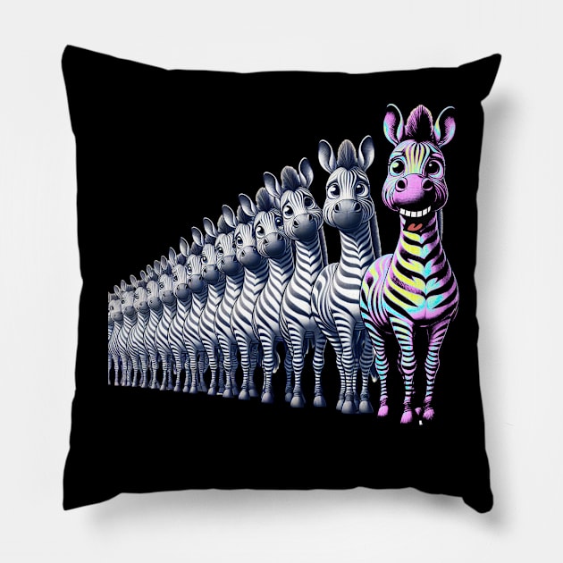 Vintage cute Zebra Charm: Retro Funny Pop Art Tee Pillow by O.M.Art&Yoga