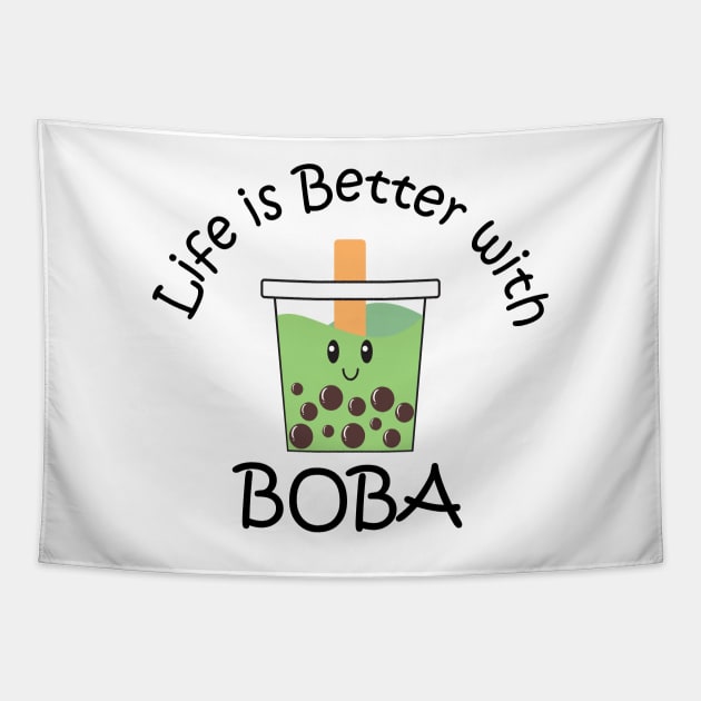 Life is Better with Boba Matcha Green Tea Tapestry by Kelly Gigi