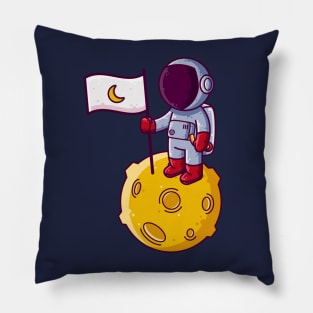 Cute Astronaut Landing on Moon Cartoon Pillow