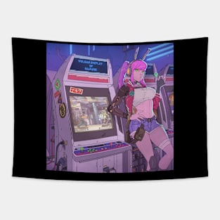 Anime cyberpunk arcade girl Tapestry