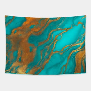 Preppy Boho Chic Bohemian Orange Turquoise Marble Swirls Tapestry