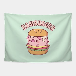 Cute Pig Hamburger Funny Pun Tapestry