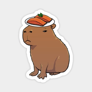 Capybara with Salmon on its head Magnet