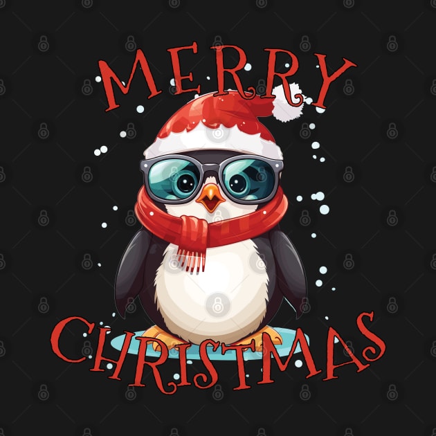 Cute litte christmas penguin with glasses and scarf by The-Dark-King