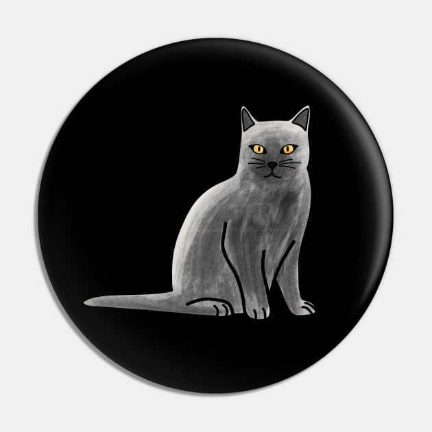 Gray British Shorthair Cat Pin by Kelly Louise Art