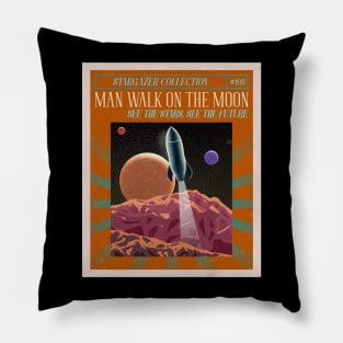 Vintage Stargazing Man Walk on the Moon Pillow