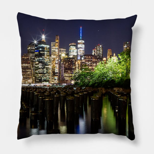 New York City at Night Pillow by ShootFirstNYC