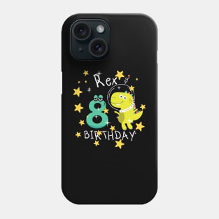 Kids 8th Birthday 8 Year Old Birthday Boy T Rex Dinosaur Space Phone Case