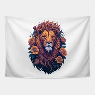 Vintage Lion Head With Flowers Tapestry