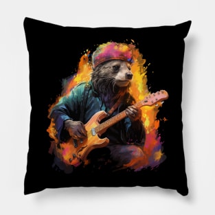 Honey Badger Playing Guitar Pillow