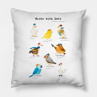 Birds with Hats - Text in Black Pillow