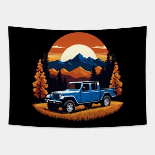 Jeep Gladiator Fall Mountain Scene With Retro Sunset Tapestry