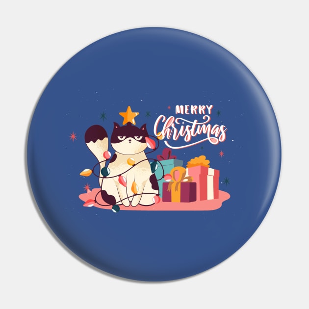 Merry Christmas Cat Pin by MajorCompany