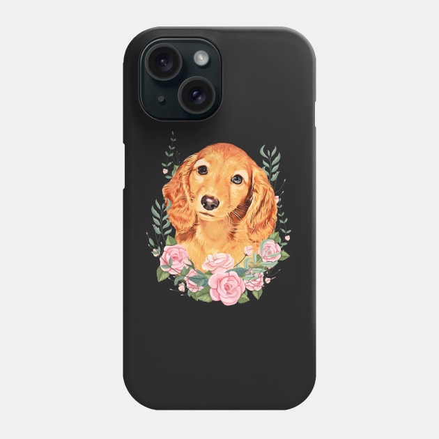 Long Haired Dachshund With Floral Phone Case by Luna Illustration