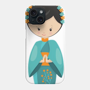 Japanese Girl, Japan, Cute Girl, Blue Kimono Phone Case