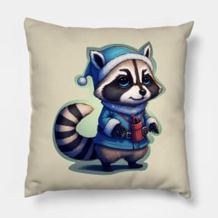 Cute Christmas Raccoon with Candy bag Pillow