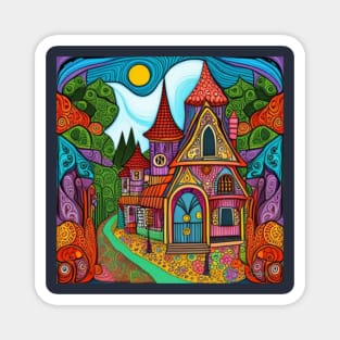 Vibrant Magical Fairytale Village Magnet