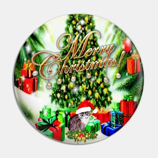 Cute Kitten Merry Christmas Greeting Pin