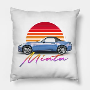 Mazda Miata (Blue) / Retro Style Sunset Design Pillow