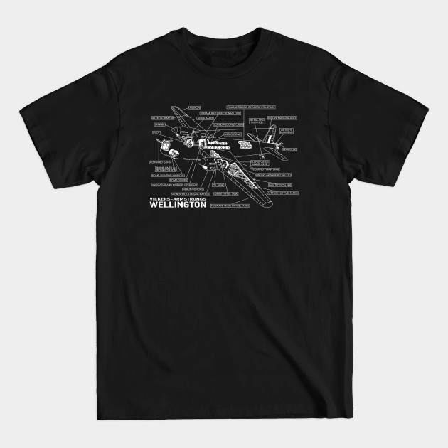 Vickers Wellington Bomber Plane Schematic Infographic Blueprint Diagram Gift - Vickers Wellington Plane Infographic - T-Shirt