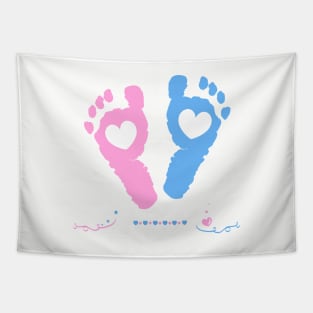 Twin baby girl and boy feet prints arrival Tapestry