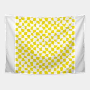 Warped Checkerboard, White and Yellow Tapestry