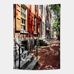 Philadelphia PA Street With Orange Shutters Tapestry