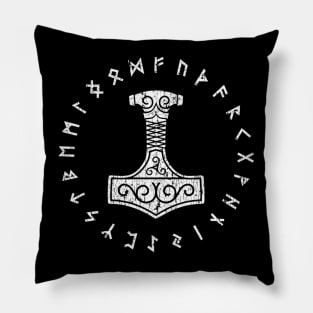 Norse Thors Hammer Mjolnir Elder Futhark Viking Runes White Pillow