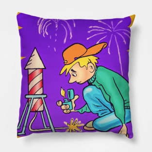Retro Rocket Fireworks Pillow