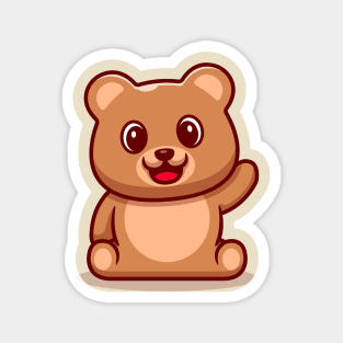 Cute Teddy Bear Waving Hand Cartoon Magnet