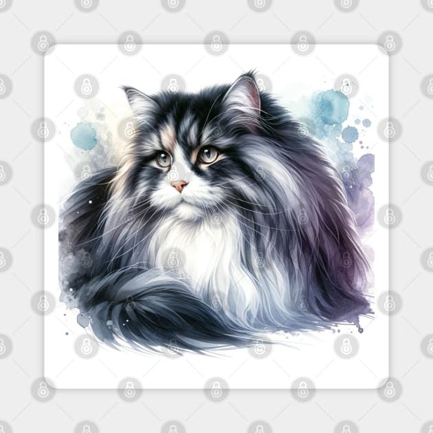 Domestic Long Hair - Watercolor Cat Magnet by Edd Paint Something