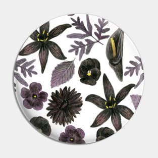 Black Watercolor Floral Pattern Pin