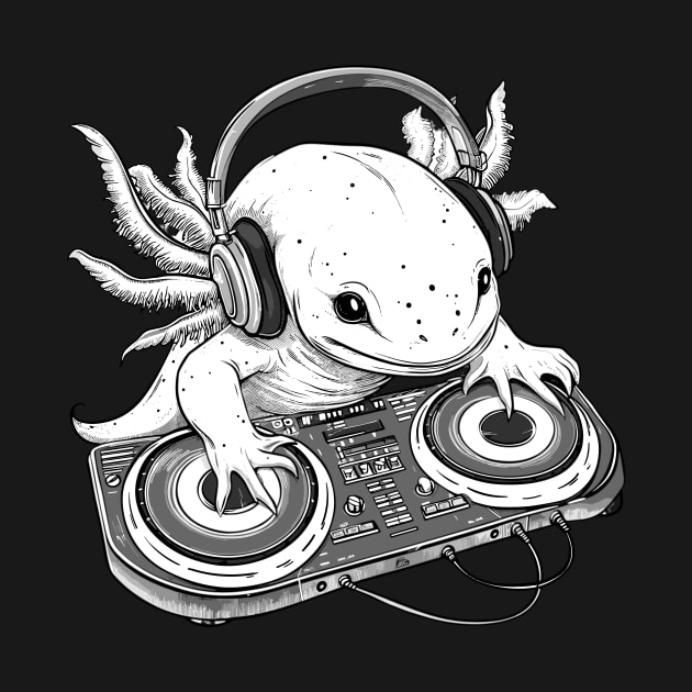 Tiny DJ Axolotl - Awesome Salamander Amphibian by TeeTopiaNovelty