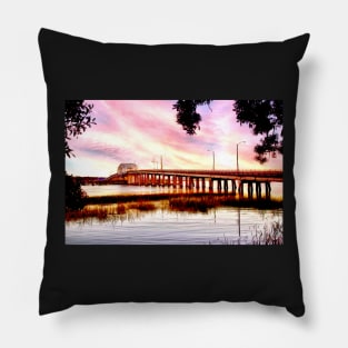 Richard Woods Memorial Bridge in Beaufort at Sunset Pillow