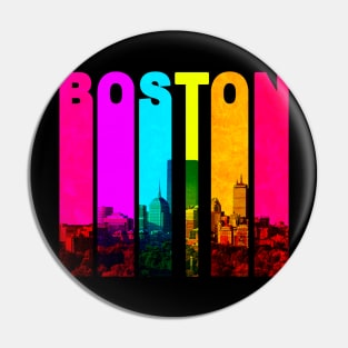 Retro Boston Massachusetts Cityscape Skyline Pin