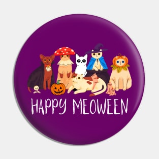 Happy Meoween Creepy Cute Cats Halloween Funny Pin