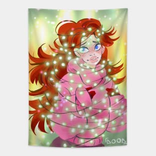 Redhead Caught in Christmas Lights Tapestry