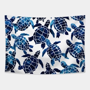 Shibori art blue sea turtle pattern Tapestry