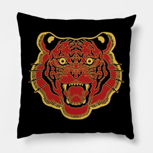 Red and Gold Traditional Tiger Face Pillow