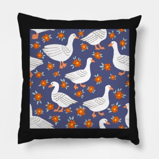 Geese in The meadow - Navy blues Pillow