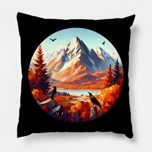 Low Poly Autumn Forest with Mountain Pillow