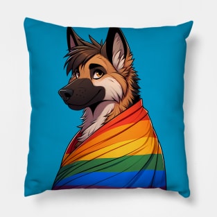 LGBTQ Rainbow Pride Furry German Shepherd Pillow